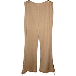 ESCADA VTG Y2K 42 BEIGE KNIT STRETCHY WIDE FLARE LEGS LACE UP HEM PANTS ITALY